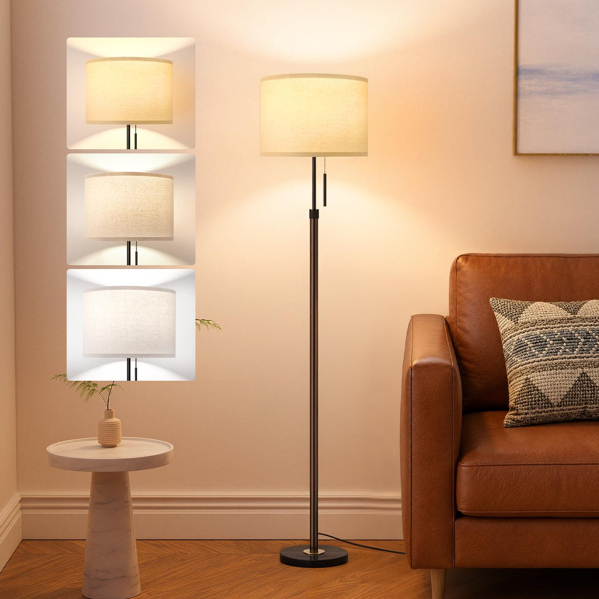 Modern Floor Lamp Simple Design with White Shade & Foot Pedal Switch