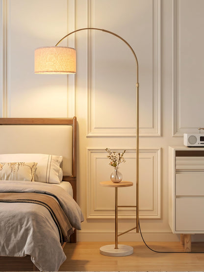 Arc Floor Lamp with Side Table, Height‑Adjustable With Remote Control