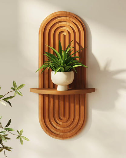 Bamworld Boho Wall Decor Plant Wall Shelf Wooden Plant Holder Walnut