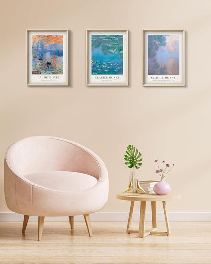 HesenDot Framed Claude Monet Water Lilies Canvas Wall Art Set of 3 12x16in