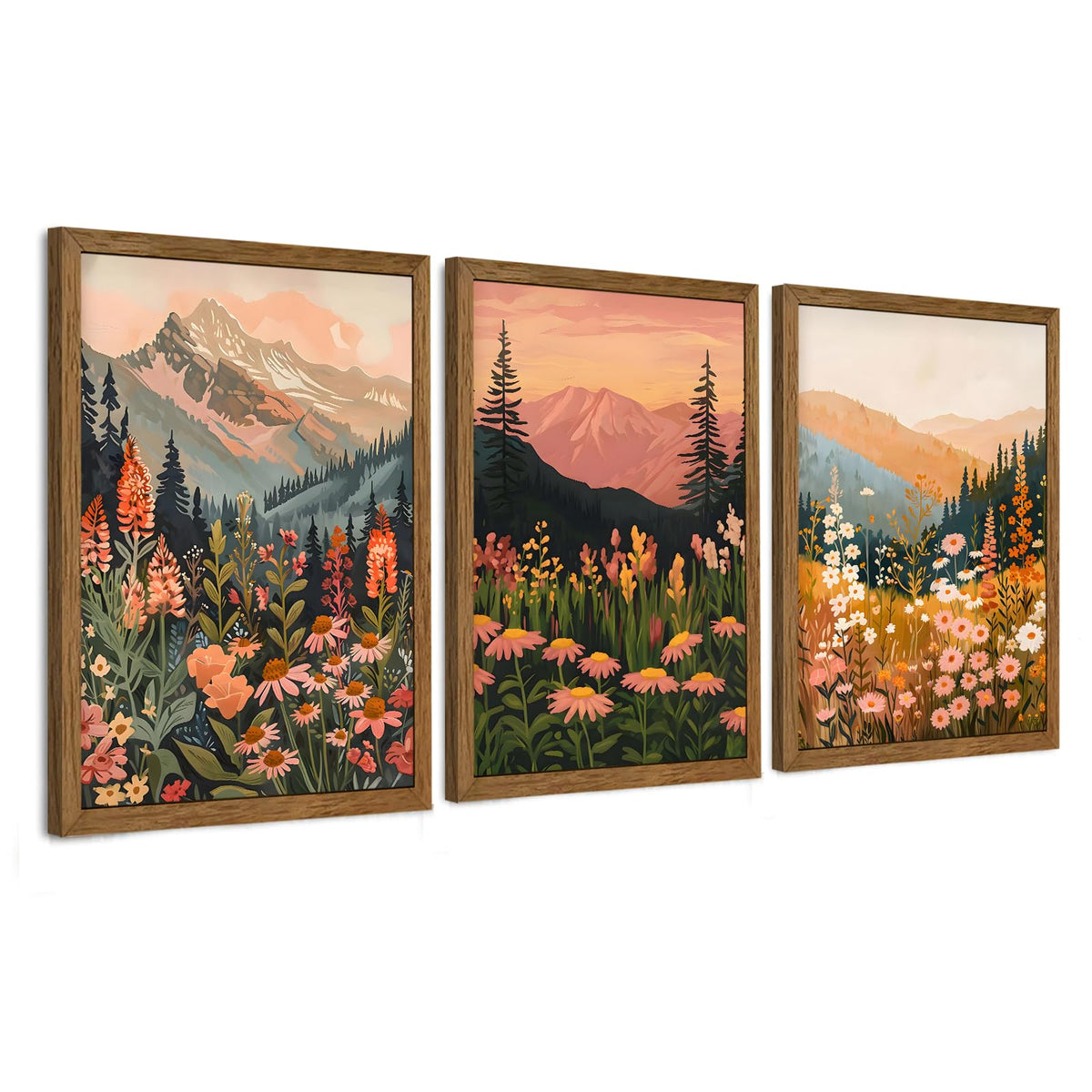 3 Piece Wildflower Mountain Wall Art Colorful Landscape Canvas Art 12x16in