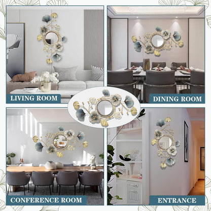Metal Wall Mirrors Decor, 59" x33” Large Ginkgo Leaf Wall Art