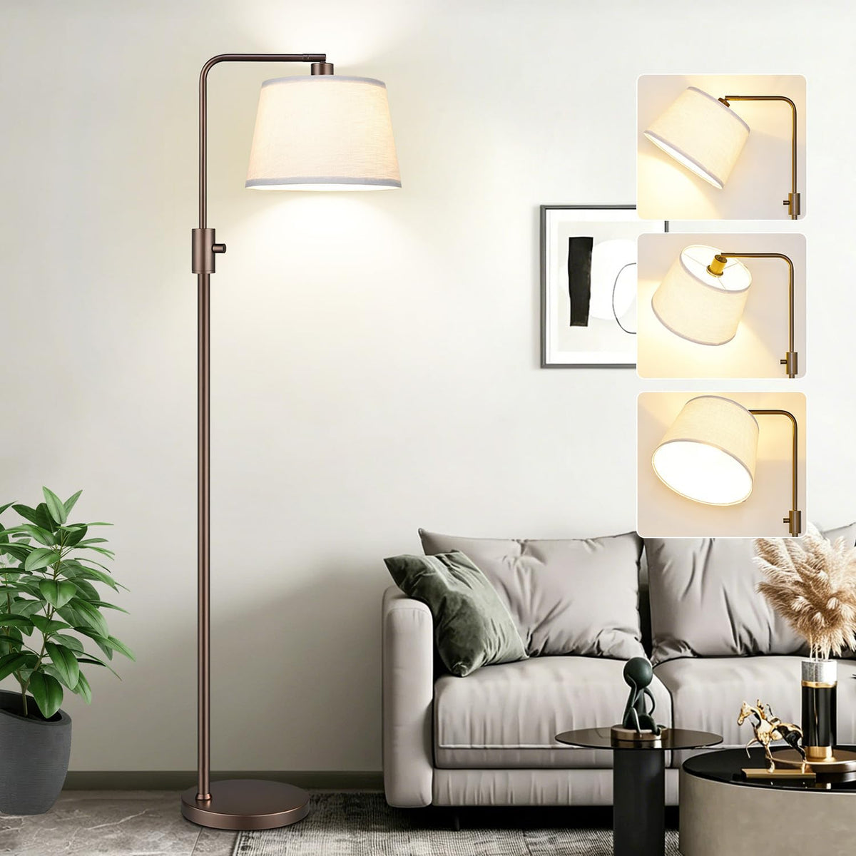 Nintiue 【Upgraded】 Dimmable Floor Lamp, 1000 Lumens LED Bulb Included, Arc Floor Lamps for Living Room Modern Standing Lamp with Linen Shade, Tall Lamp for Bedroom Office Reading Dining Room- Black