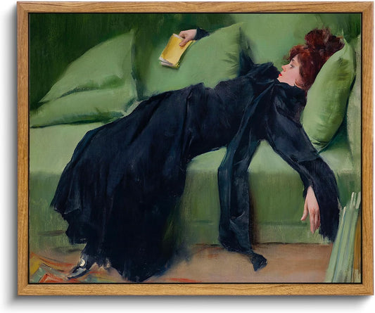 KBKBART Vintage Framed Wall Art, Moody Wall Decor Decadent Young Woman After the Dance Victorian Canvas Paintings, Vintage Wall Decor for Bedroom Living Room Home Office Classical Bathroom Decor Wall Art (8"x10")
