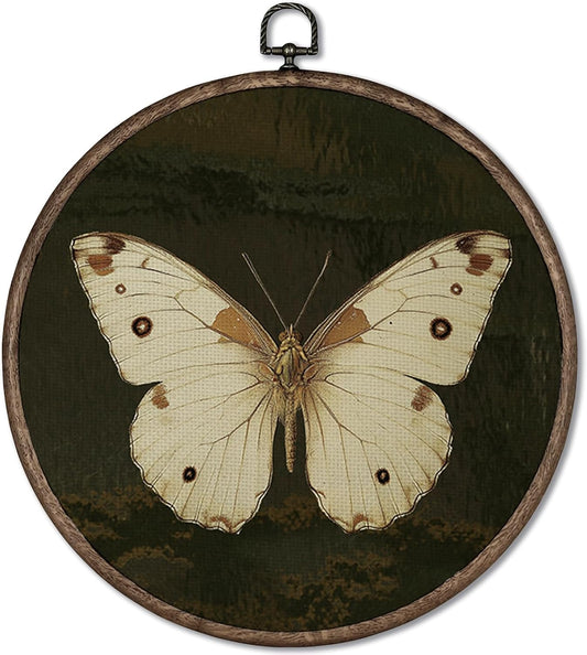 GWFSJYU Vintage Dark Butterfly Framed Wall Art, Butterfly Round Wall Decor, Butterflies Round Canvas Prints Wall Art, Butterflies Wall Hanging Decor for Farmhouse Bedroom Living Room, 10x10inch