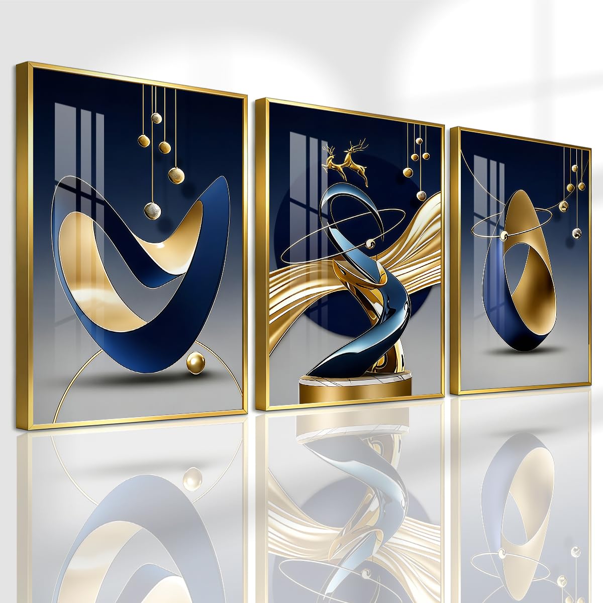 Pennimor 3Pc Abstract Geometric Aluminum Alloy Frame Wall Art 12x18in Black