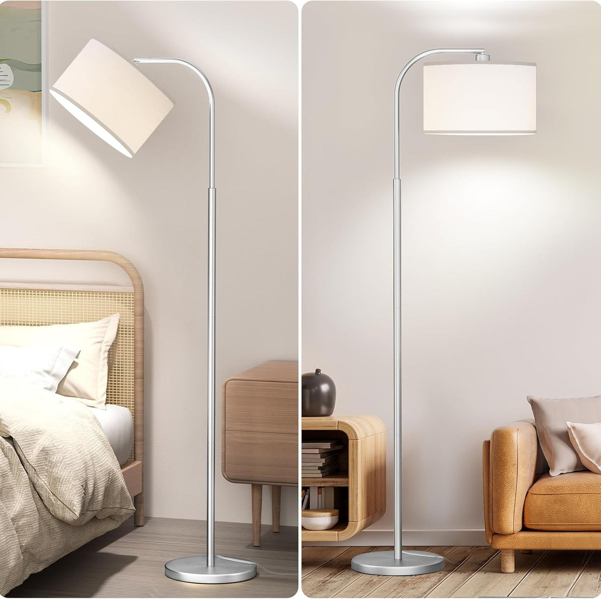 Silver Floor Lamp, Arc Floor Lamps for Living Room