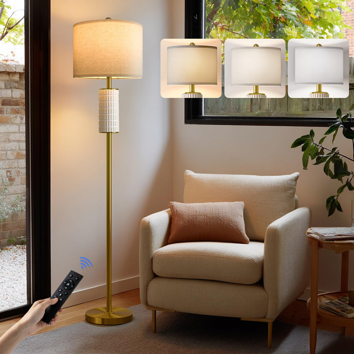 PoKat Silver Ceramic Floor Lamp for Living Room Bedroom, 64" Modern Tall Standing Lamp with Rotary Switch, Traditional Living Room Lamp for Corner, Home Office, Nursery