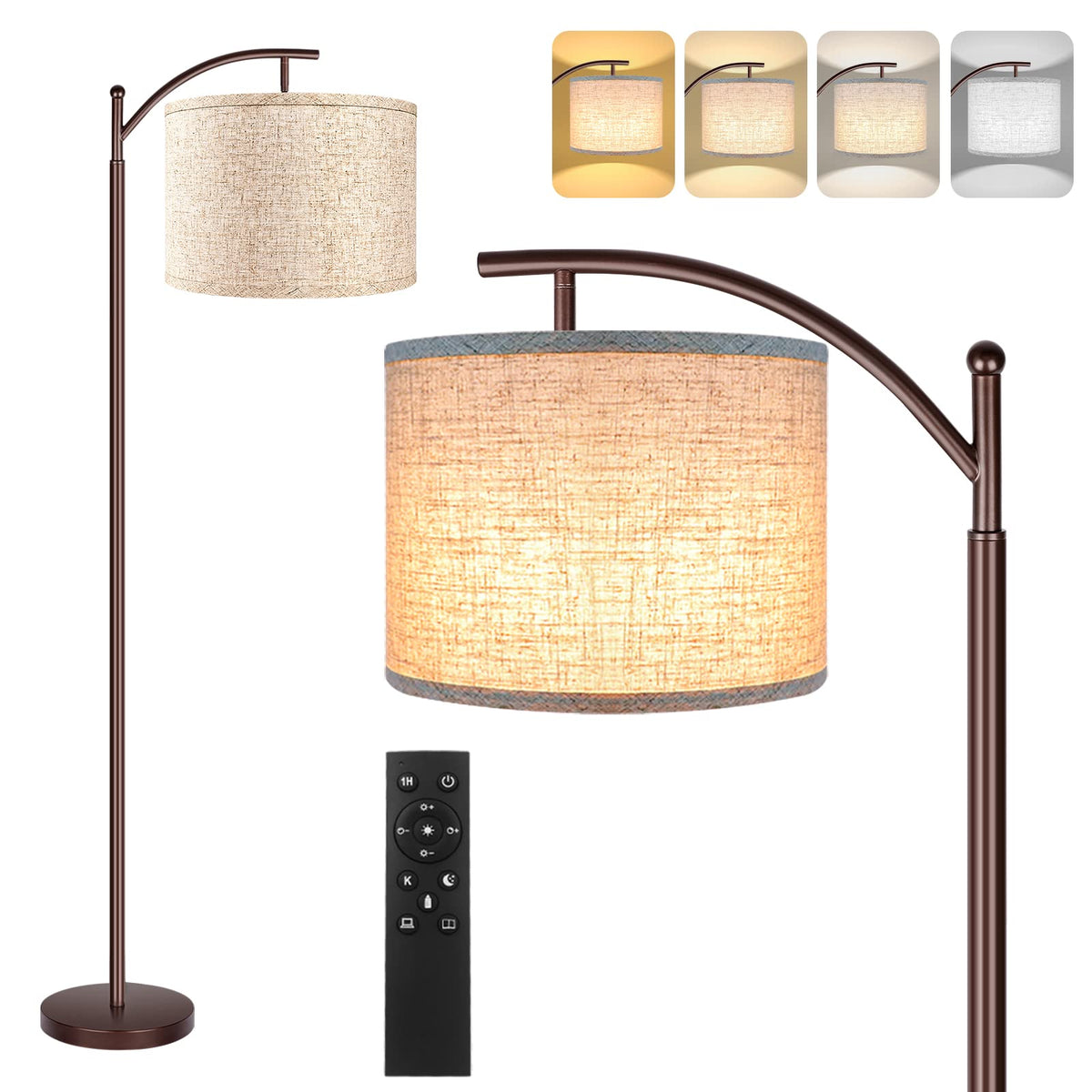 Floor Lamp for Living Room, LED Standing Lamp Tall Industrial Floor Lamp Reading for Bedroom, Office (9W LED Bulb, Beige Lampshade Included) -Oil-Rubbed Bronze