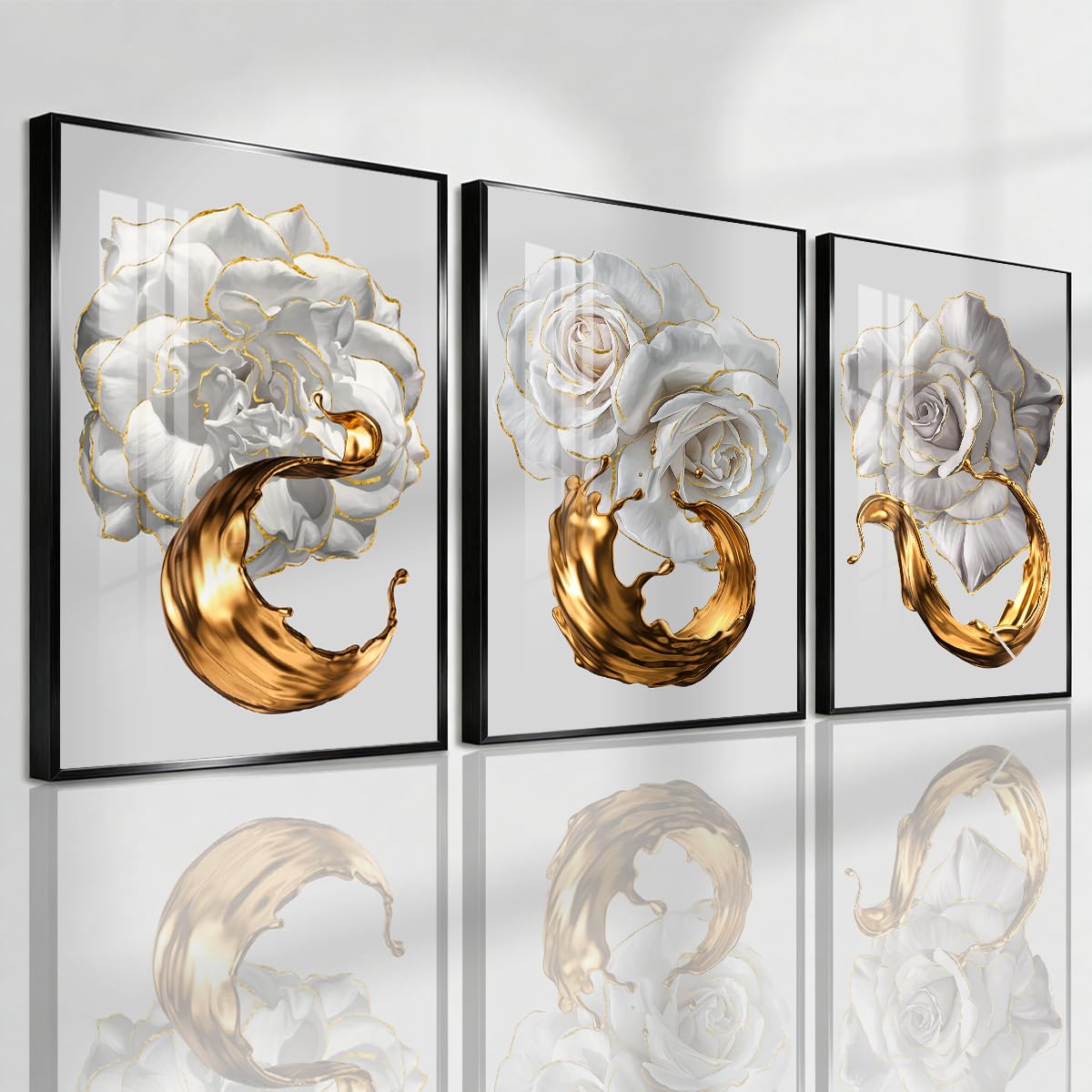 Pennimor 3Pc Abstract Geometric Aluminum Alloy Frame Wall Art 12x18in Black