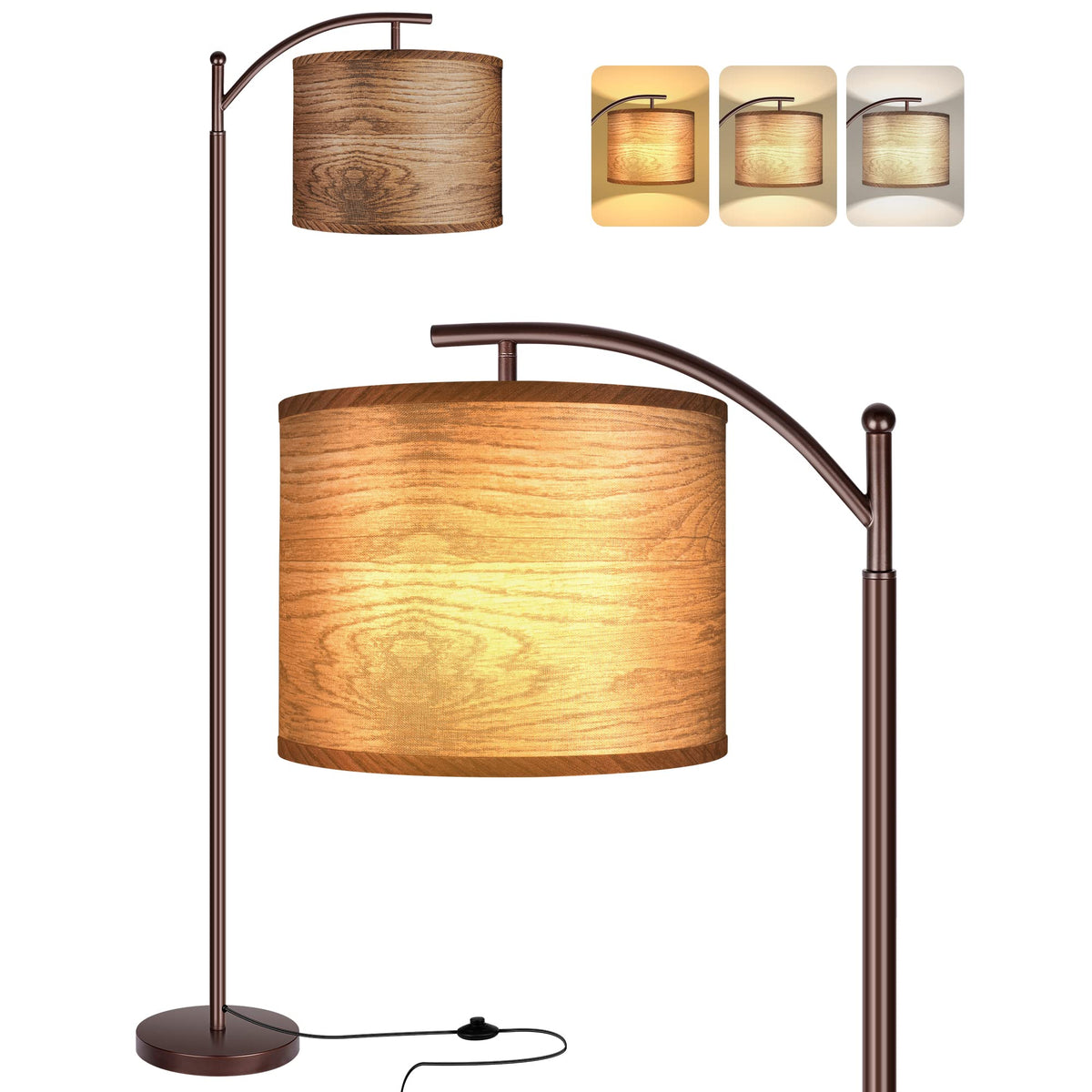 Floor Lamp for Living Room, LED Standing Lamp Tall Industrial Floor Lamp Reading for Bedroom, Office (9W LED Bulb, Beige Lampshade Included) -Oil-Rubbed Bronze
