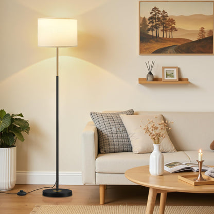 Modern Floor Lamp Simple Design with White Shade & Foot Pedal Switch