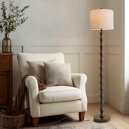 BOBOMOMO 62" Rustic Floor Lamp for Living Room, Retro Farmhouse Floor Lamp Rotary Switch, Resin Standing Lamp for Living Room, Corner, Dining Room, Bedroom, Home Decor