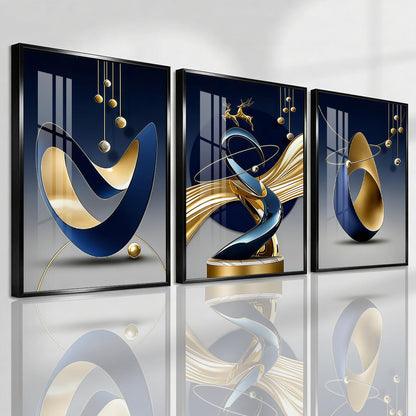 Pennimor 3Pc Abstract Geometric Aluminum Alloy Frame Wall Art 12x18in Black