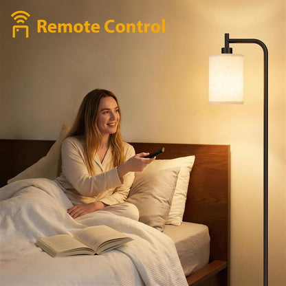 Ziisee 64" Floor Lamp with Remote Control, Dimmable Tall Standing Lamps for Living Room Bedroom Office Corner, 9W LED Bulb Included, Foot Pedal Switch, Beige Shade Black Pole