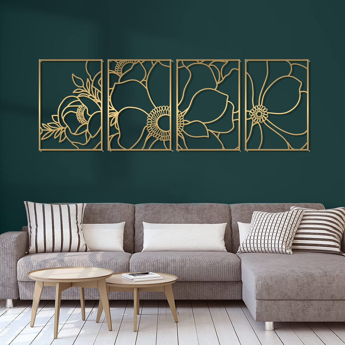 Glamativity 4 Pack Gold Wall Art Decor, Minimalist Single Line Real Metal Wall Art, Woman's Body Shape Abstract Wall Art (Gold Classic Style, 17 x 11.8'')