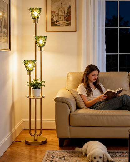 63IN Globe Floor Lamp with Table, 3-Lights Modern Dimmable Floor Lamps with 3000K Warm White Bulbs for Wedding/Party, Black Tall Standing Lamp with 5Lbs Heavy Base for Living Room/Bedroom