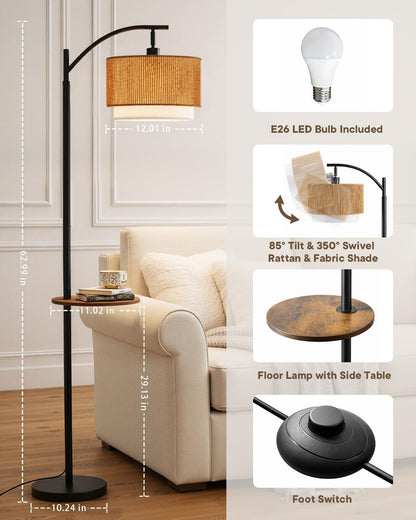 PESRAE Rattan Floor Lamp for Living Room, Farmhouse Arc Standing Lamp