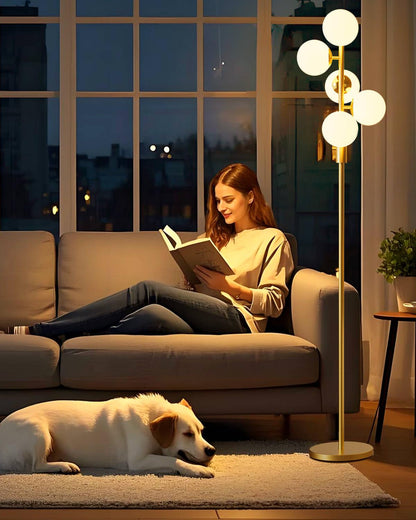 Lightdot 63IN Gold Floor Lamp Dimmable 3-Lights Globe LED Floor Lamps with 3000K Soft Warm White for Wedding/Party Tall Lamp with 5Lbs Heavy Base for Living Room/Bedroom/Sofa Beside/Corner Decor