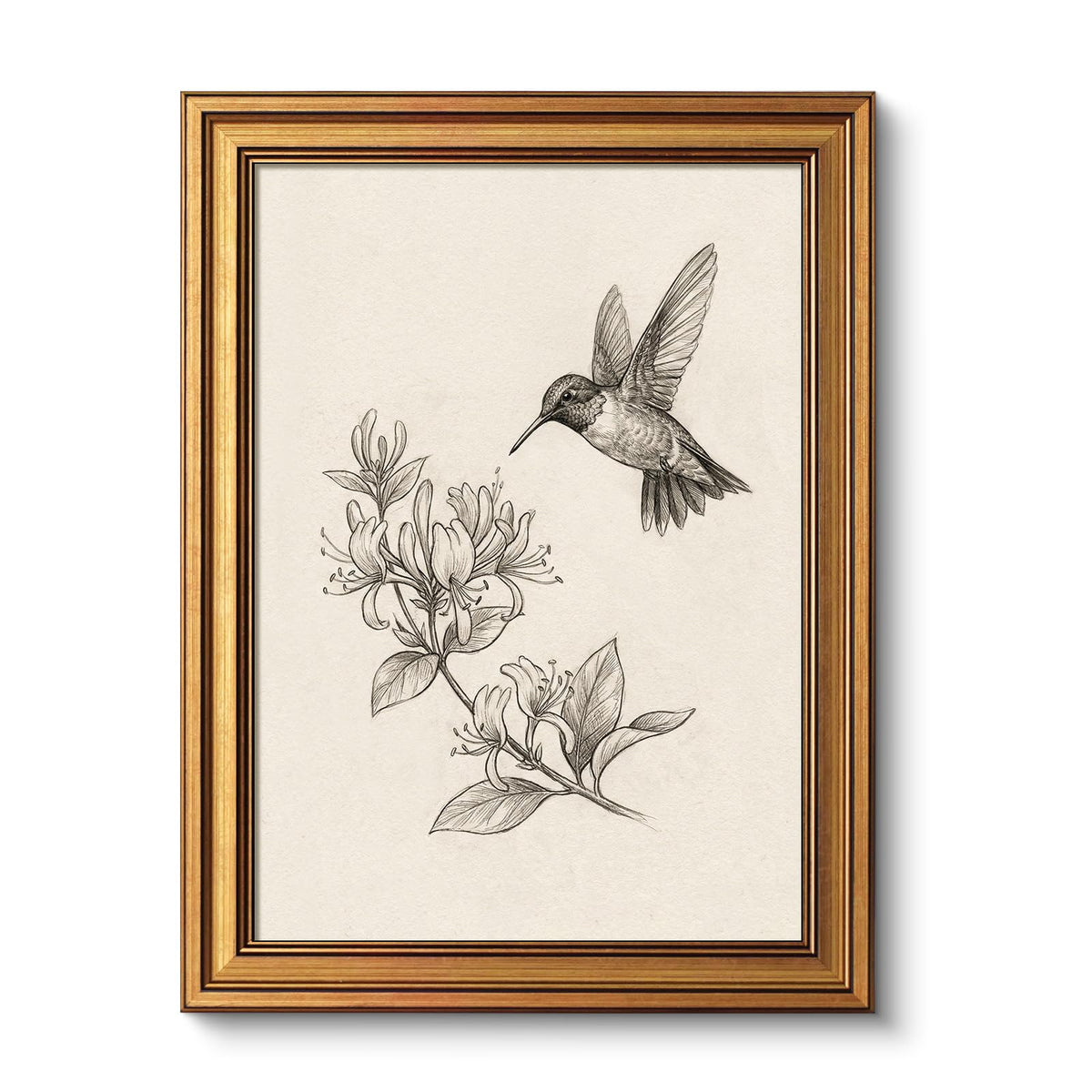 VIYYIEA Vintage Gold Framed Wall Art – Hummingbird Sketch, 8x10 IN