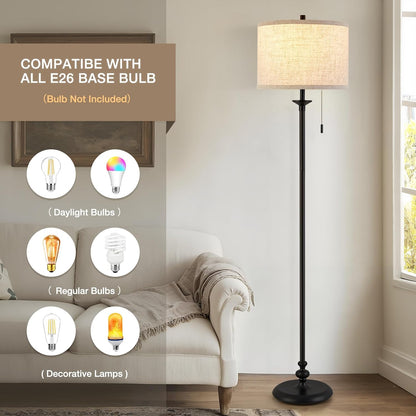 Luvkczc Black Floor Lamp, 60" Standing Lamp with Fabric Lampshade