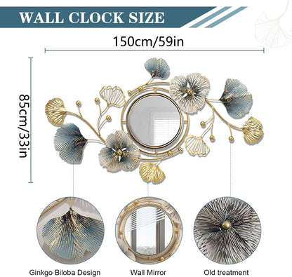 Metal Wall Mirrors Decor, 59" x33” Large Ginkgo Leaf Wall Art