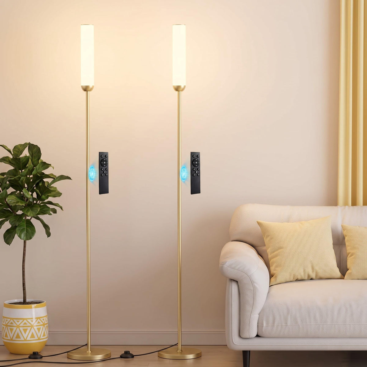 Ambimall LED Floor Lamp with Remote Control, Foot Switch, Black