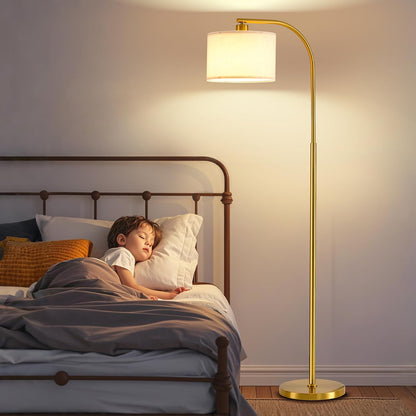 Tall Floor Lamp for Living Room,65'' Modern Standing Lamps with 9W LED Bulb,Elegant Floor Light with Fabric Shade,Gold Tall Lamp for Bedroom Office Study Room Corner Dining Room