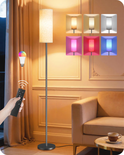 64.4” Slim Floor Lamp for Living Room with Magnetic Remote and Foot Switch, Dimmable Standing Tall Lamp Mood for Bedroom Nursery, 3 Color Temperatures, 1-Hour Timer,900LM Bulb Included,Beige E06LD05W1
