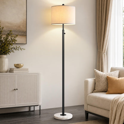 Nintiue Dimmable Gold Floor Lamp, Turkish Marble Base, White Linen Shade