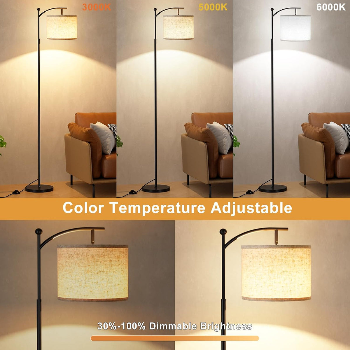 Ambimall 60" Floor Lamp with Remote and Stepless Dimmable Bulb, Black Pole