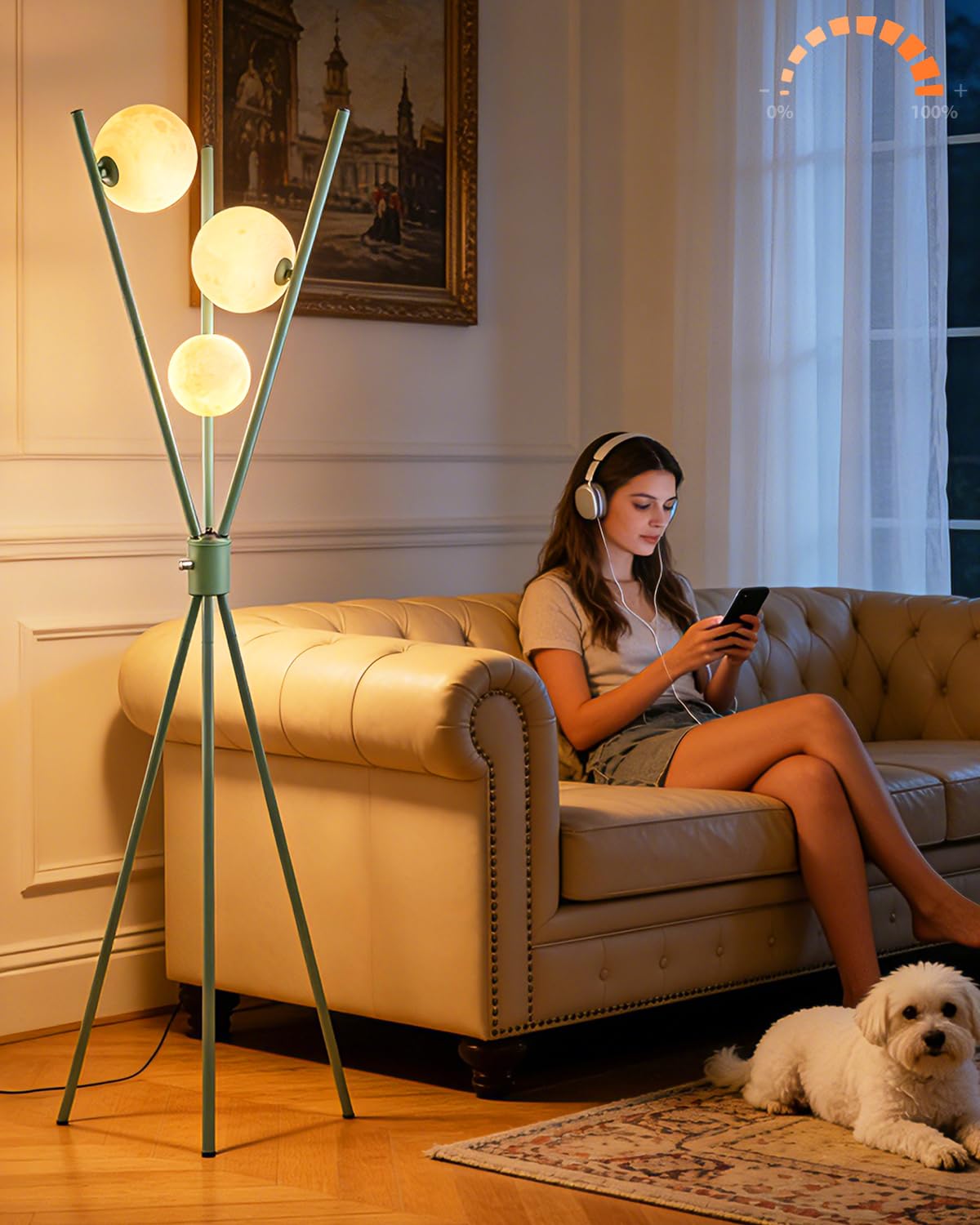 Lightdot 63IN Orange Floor Lamp with Shelf Mid Century Modern Tall Standing Lamps with 3000K Warm White Bulb Included Dimmable Globe Floor Lamp with 5Lbs Heavy Base for Living Room/Party/Corner Decor