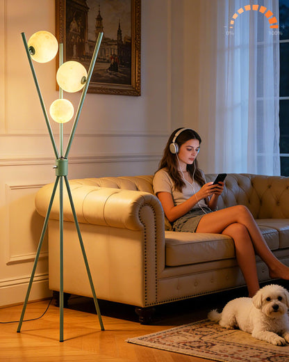 Lightdot 63IN Orange Floor Lamp with Shelf Mid Century Modern Tall Standing Lamps with 3000K Warm White Bulb Included Dimmable Globe Floor Lamp with 5Lbs Heavy Base for Living Room/Party/Corner Decor