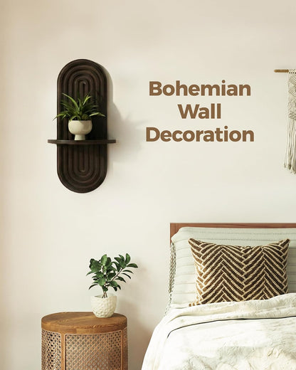 Bamworld Boho Wall Decor Plant Wall Shelf Wooden Plant Holder Walnut