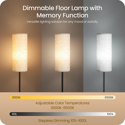 64.4” Slim Floor Lamp for Living Room with Magnetic Remote and Foot Switch, Dimmable Standing Tall Lamp Mood for Bedroom Nursery, 3 Color Temperatures, 1-Hour Timer,900LM Bulb Included,Beige E06LD05W1