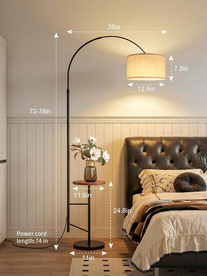 Arc Floor Lamp with Side Table, Height‑Adjustable With Remote Control
