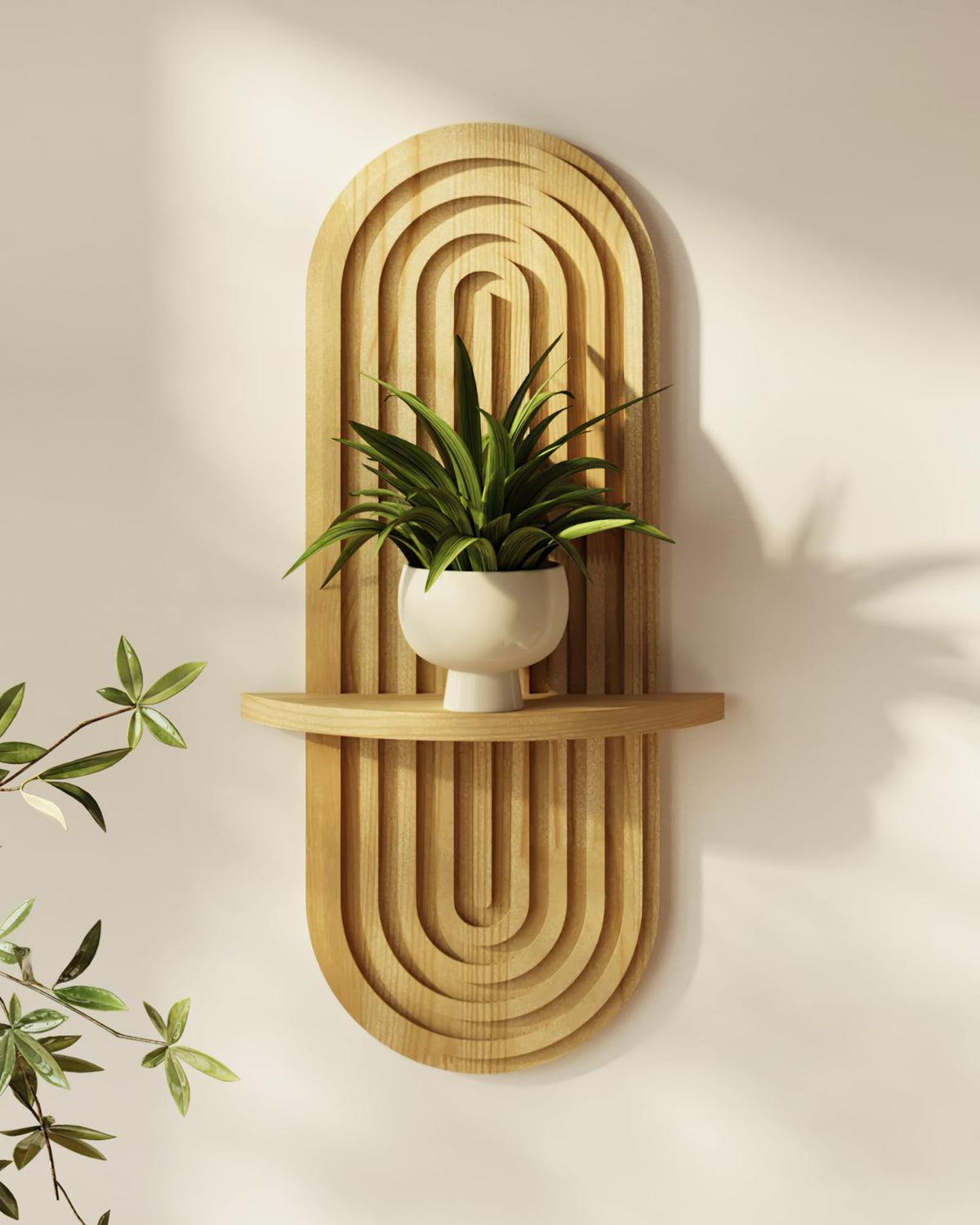 Bamworld Boho Wall Decor Plant Wall Shelf Wooden Plant Holder Walnut