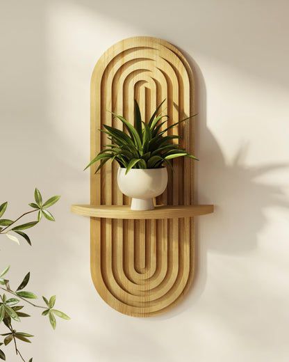 Bamworld Boho Wall Decor Plant Wall Shelf Wooden Plant Holder Walnut