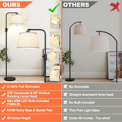 Nintiue 【Upgraded】 Dimmable Floor Lamp, 1000 Lumens LED Bulb Included, Arc Floor Lamps for Living Room Modern Standing Lamp with Linen Shade, Tall Lamp for Bedroom Office Reading Dining Room- Black