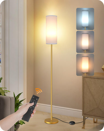 64.4” Slim Floor Lamp for Living Room with Magnetic Remote and Foot Switch, Dimmable Standing Tall Lamp Mood for Bedroom Nursery, 3 Color Temperatures, 1-Hour Timer,900LM Bulb Included,Beige E06LD05W1