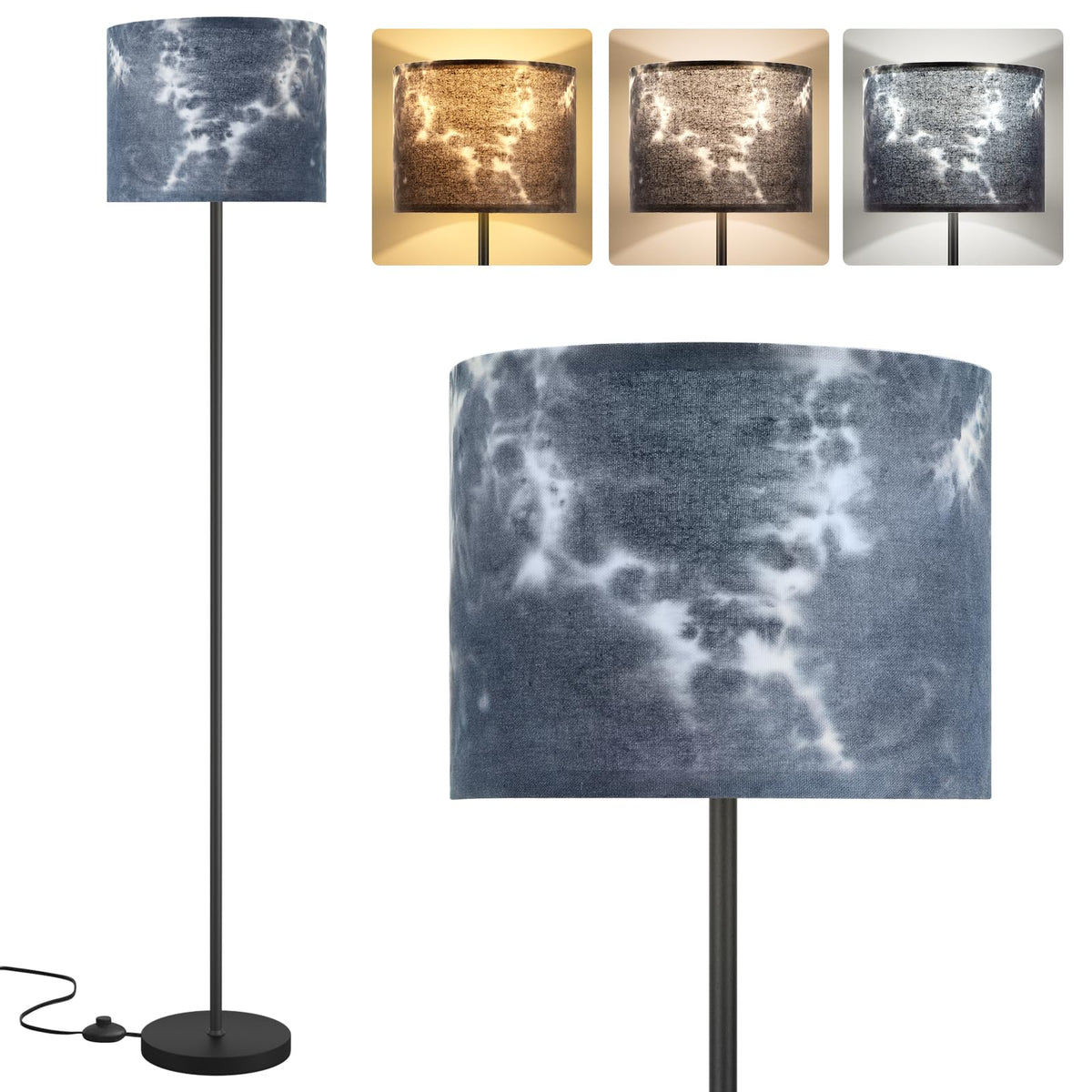 Modern Floor Lamp Simple Design with White Shade & Foot Pedal Switch