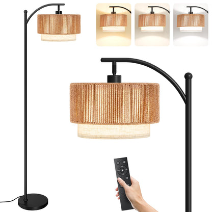 SUNMORY Arc Floor Lamps for Living Room, Rattan Standing lamp with 12W Bulb