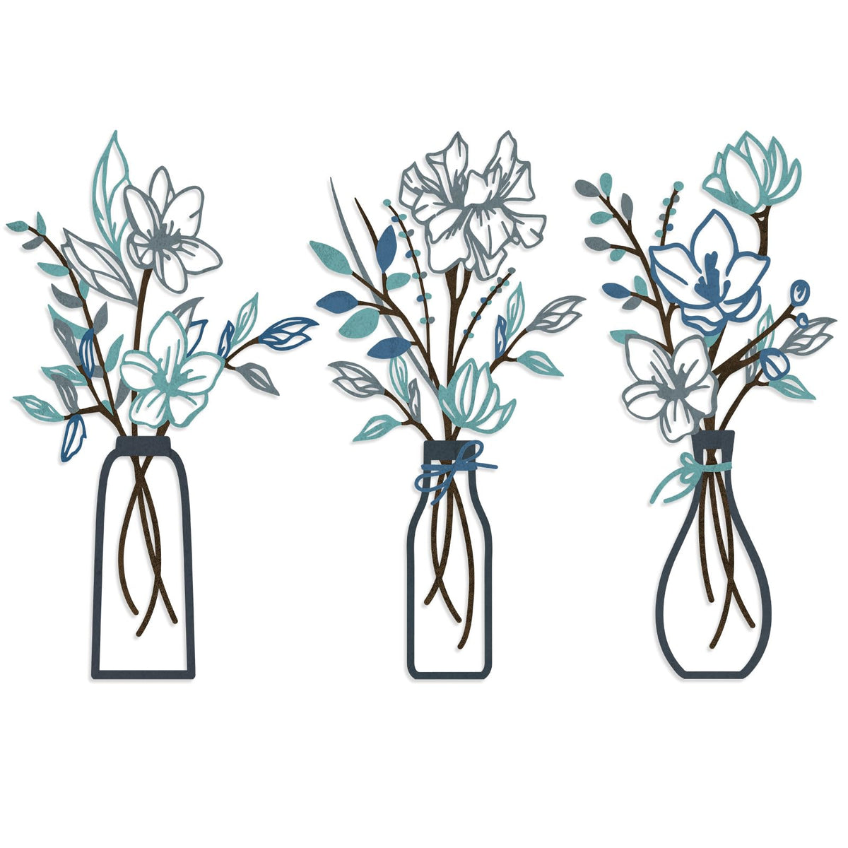 ARTINME 3 Pieces Metal Flowers Wall Arts - Rustic Farmhouse Decor Minimalist Flower Wall Decors for Living room Bathroom Kitchen Bedroom Dining Room - Housewarming Gifts (Brown)