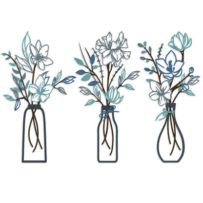 ARTINME 3 Pieces Metal Flowers Wall Arts - Rustic Farmhouse Decor Minimalist Flower Wall Decors for Living room Bathroom Kitchen Bedroom Dining Room - Housewarming Gifts (Brown)