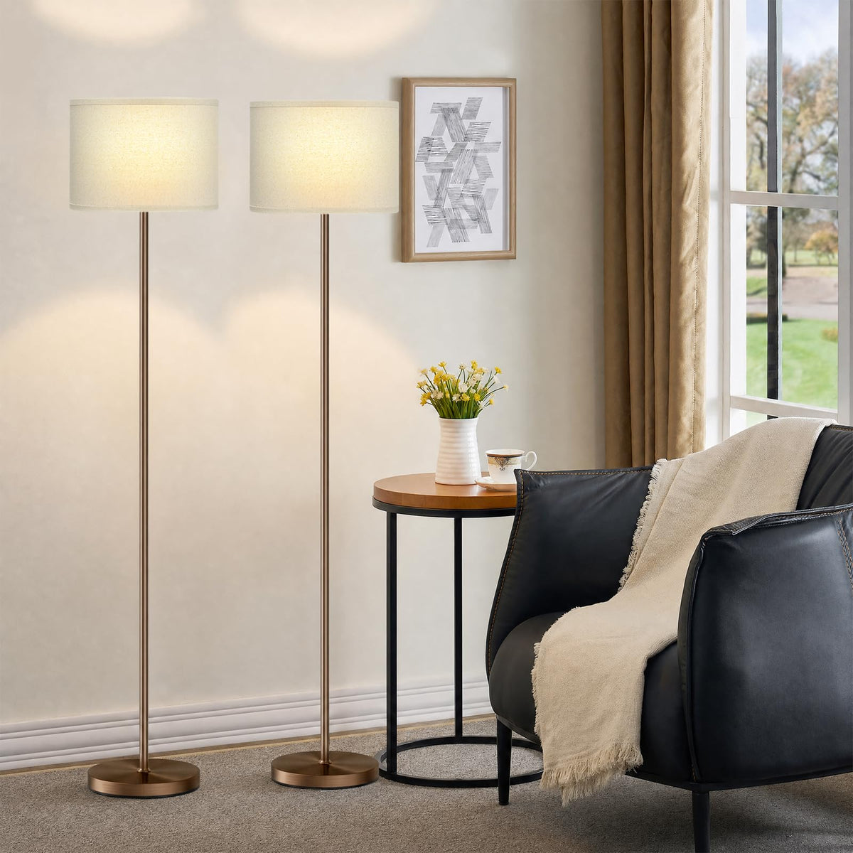 Modern Floor Lamp Simple Design with White Shade & Foot Pedal Switch