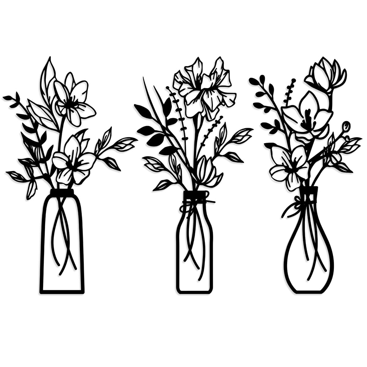 ARTINME 3 Pieces Metal Flowers Wall Arts - Rustic Farmhouse Decor Minimalist Flower Wall Decors for Living room Bathroom Kitchen Bedroom Dining Room - Housewarming Gifts (Brown)