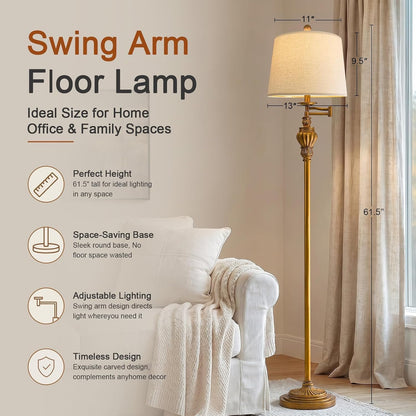 Vintage Floor Lamp with 350° Adjustable Swing Arm 61" Lamps for Living Room