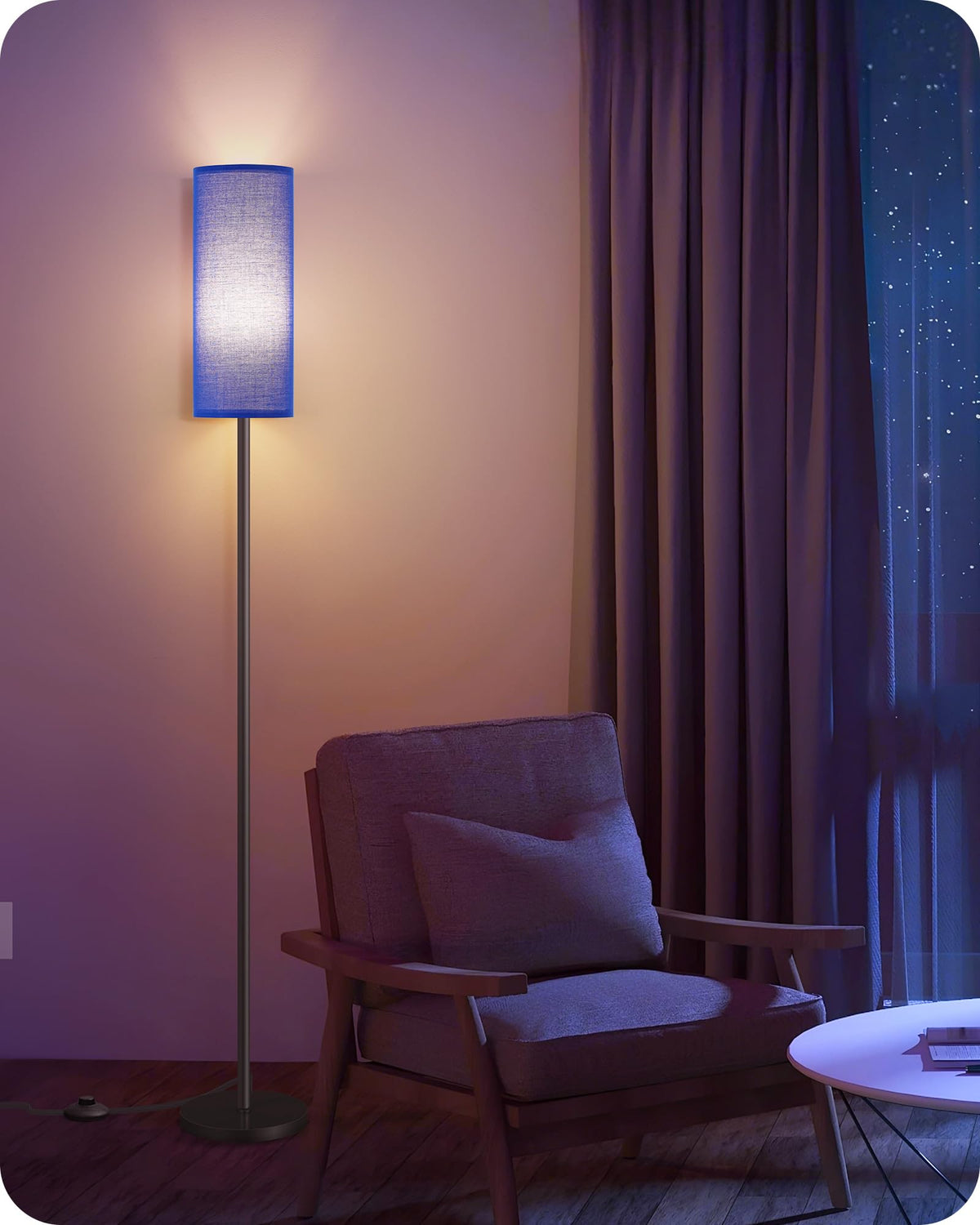 64.4” Slim Floor Lamp for Living Room with Magnetic Remote and Foot Switch, Dimmable Standing Tall Lamp Mood for Bedroom Nursery, 3 Color Temperatures, 1-Hour Timer,900LM Bulb Included,Beige E06LD05W1