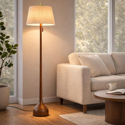 MOFFE Mid Century Modern Real Wood Floor Lamp with 2 Shades for Two Looks