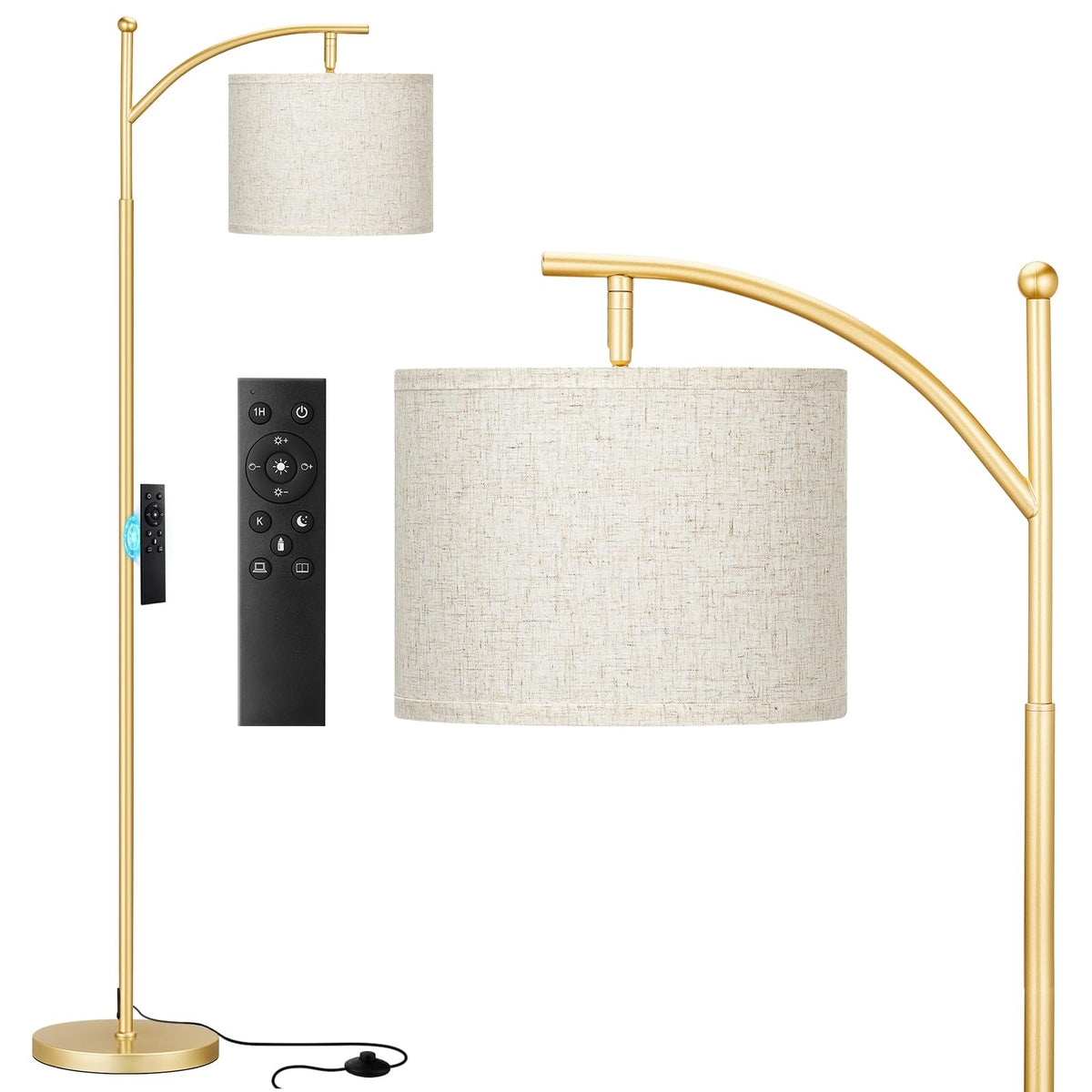 Ambimall 60" Floor Lamp with Remote and Stepless Dimmable Bulb, Black Pole